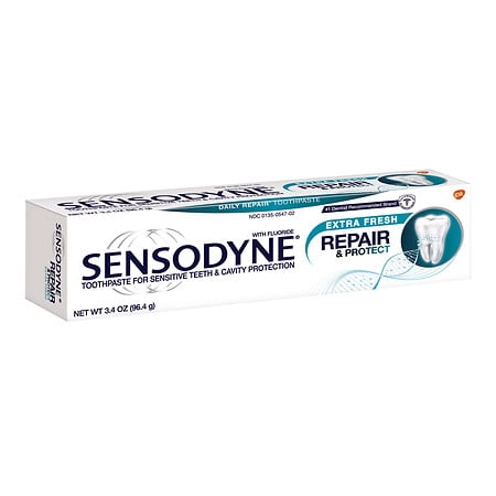Sensodyne Toothpaste for Sensitive Teeth & Cavity Protection, Repair & Protect Extra Fresh 3.4 oz.(pack of