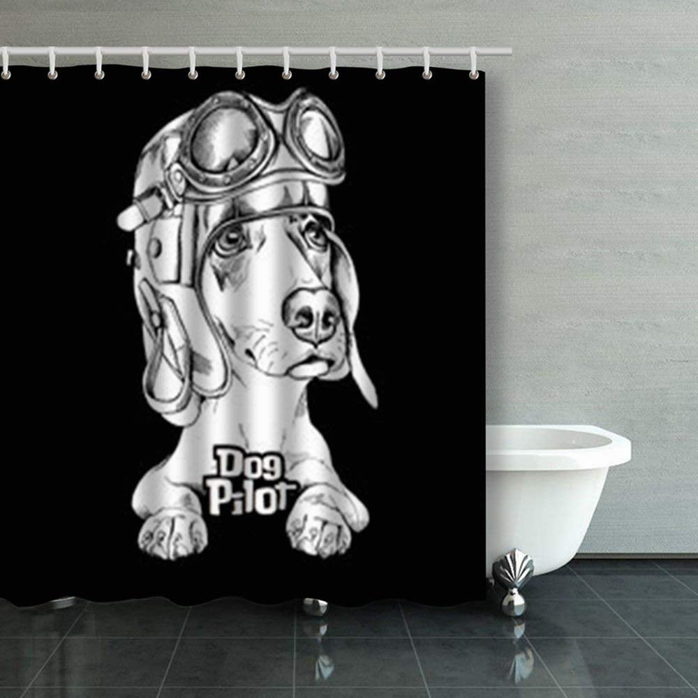 Dachshund Dog with Red Sunglasses Shower Curtain Bathroom Hooks Polyester Fabric 