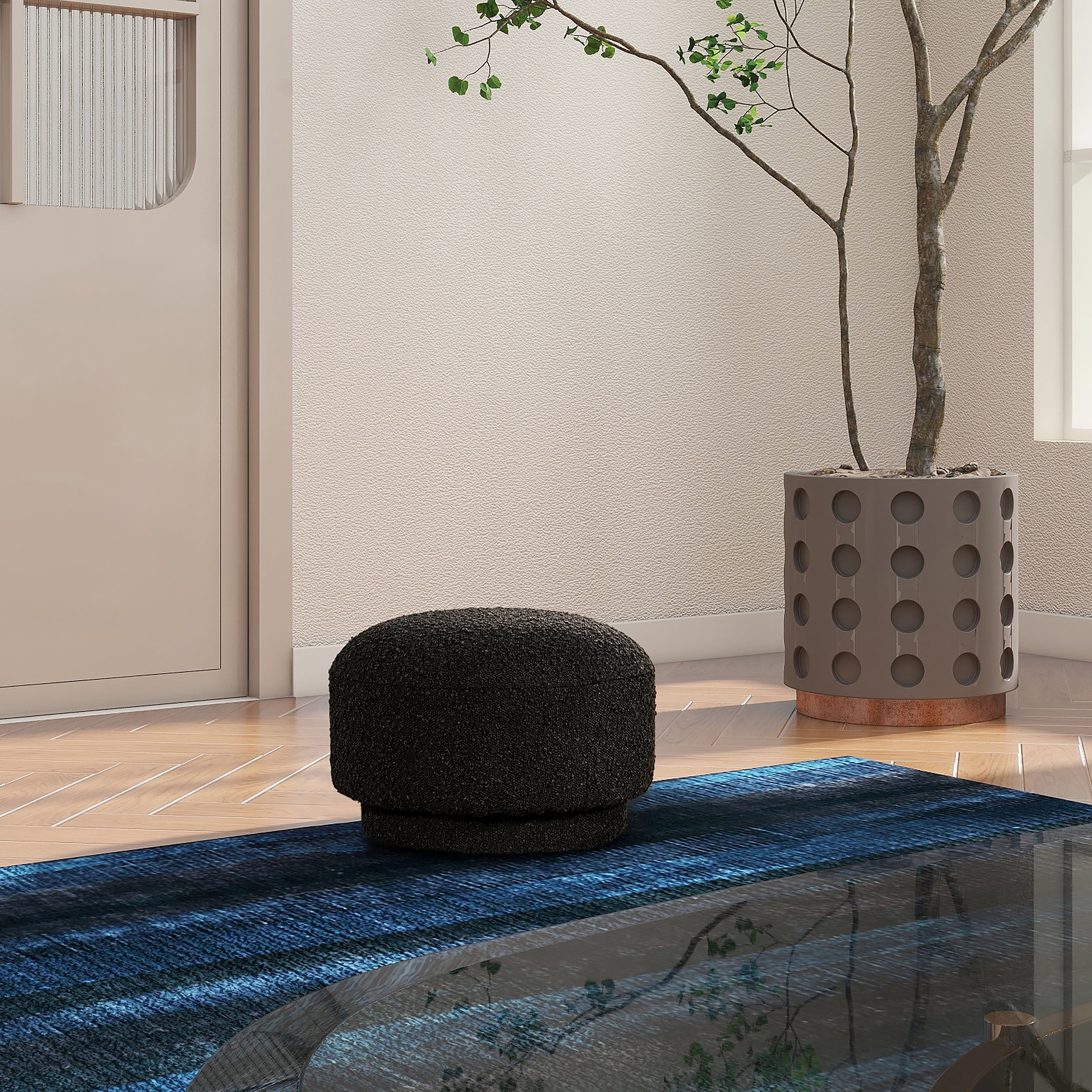 Fuji 15" Mushroom Footstool Ottoman Ebony Black Boucle
