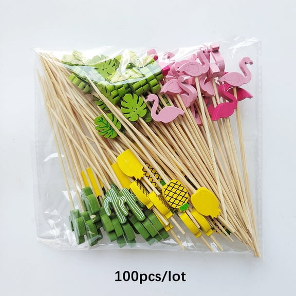 50/100Pcs Bamboo Skewers Hawaii Party Disposable Buffet Food Picks Cupcake Fruit Fork Party Dessert Salad Stick Toothpick Skewer