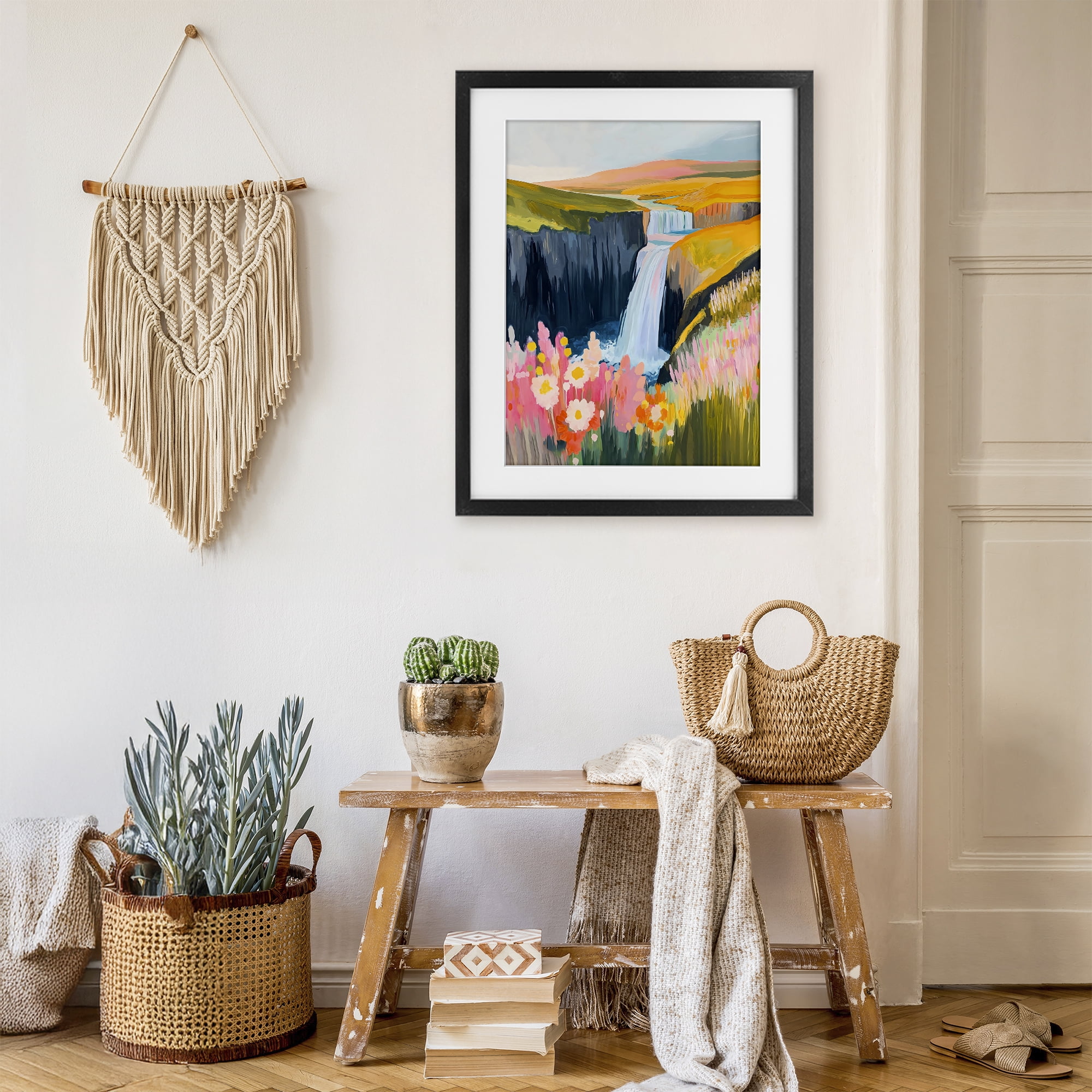 Stupell Industries Colorful Waterfall in Valley Black Framed Print Under Glass, design by The Prints Vibe