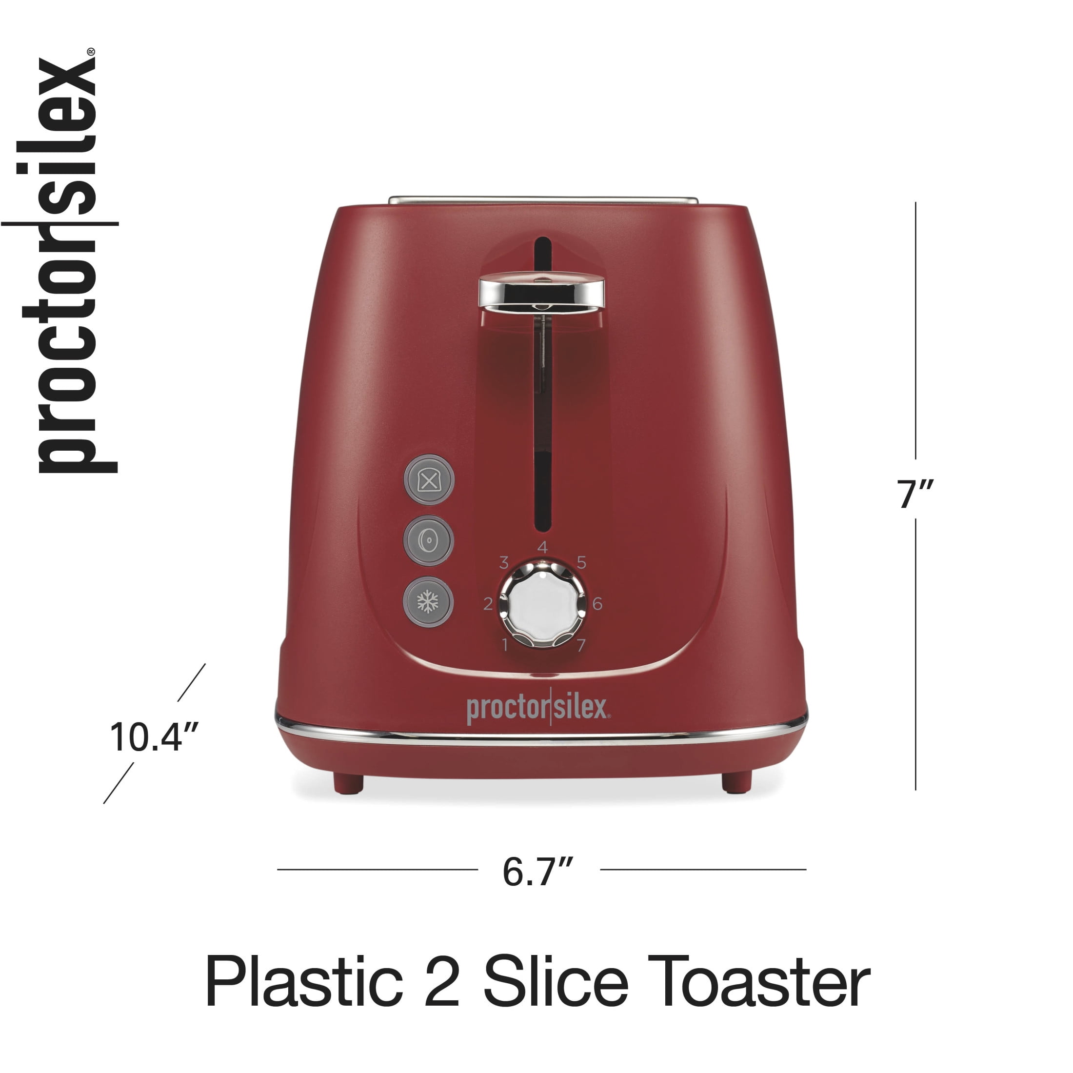 Proctor Silex 2-Slice Toaster, Wide Slots, 3 Preset Functions and Removable Crumb Tray, Red