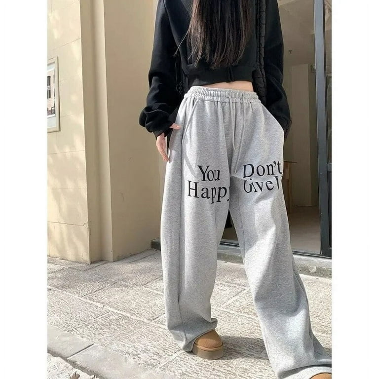 Deeptown Gray Harajuku Sweatpants Women Y2k Streetwear Oversized