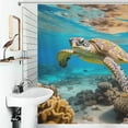 thumbnail image 4 of Nautical Green Sea Turtles Shower Curtain Cloth Fabric Bathroom Decor with Hooks, 4 of 8