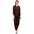 thumbnail image 6 of Bimba Button-Down Shirt With Elastic Waist Pajama Pants 2 Pcs Full Sleeve Night Wear Set, 6 of 8