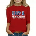 thumbnail image 2 of AUNVITO Kids 3/4 Sleeve & Round Neck T-shirts 4th of July Print Tops, 2 of 4