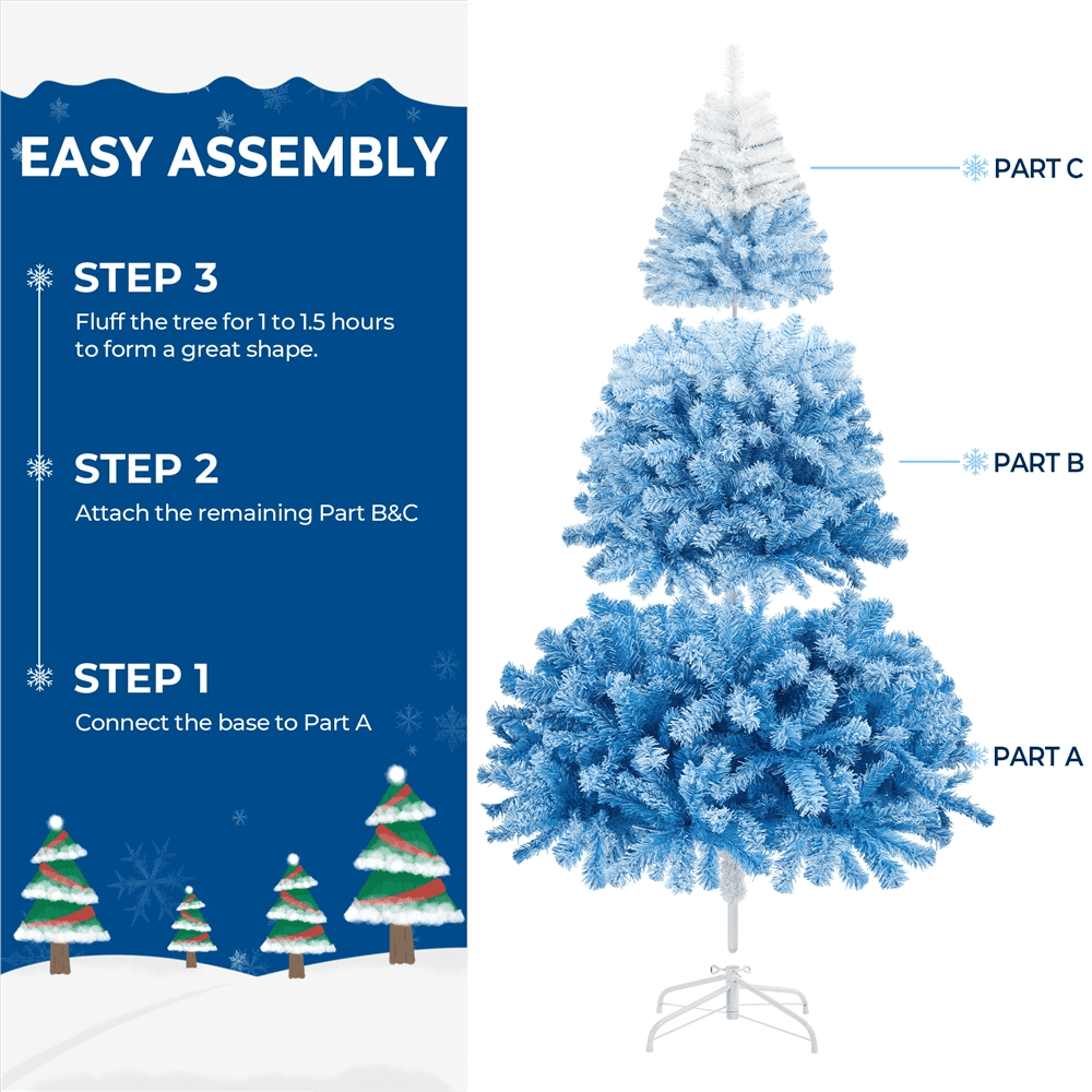 Alden Design 6Ft Unlit Flocked Artificial Christmas Tree with Foldable Stand, Lake Blue Gradient