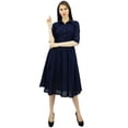 thumbnail image 5 of Bimba Women's 3/4 Sleeve Linen Collar Neck Solid Flared Shirt Dress with Side Pockets, 5 of 9