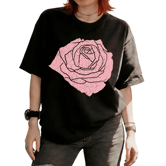Cozymy Women's Vintage Pink Rose Floral Graphic Tops Short Sleeve T-Shirt Flattering Fit Versatile Tees