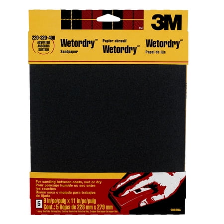 3M Wetordry Sandpaper 9088DC-NA  9 in x 11 in  Assorted grit  5 sht pk
