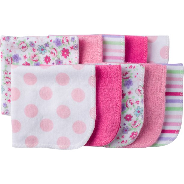 Gerber Newborn Baby Girl Assorted Terry Printed Washcloths, 10 Pack