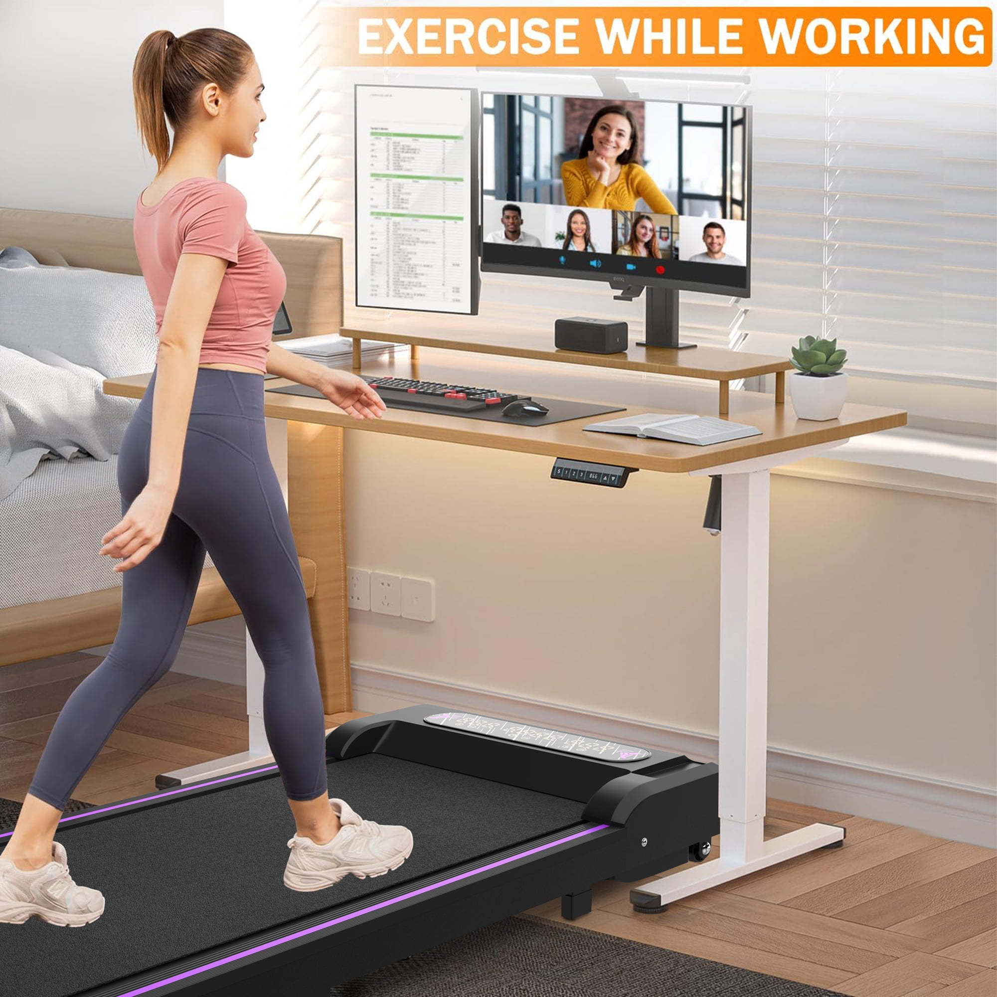 Jopath 2 in 1 Treadmill for Home,Portable Under Desk Treadmill with Handle Remote Control LED Display,Walking Jogging Machine for Home Office Use,Black