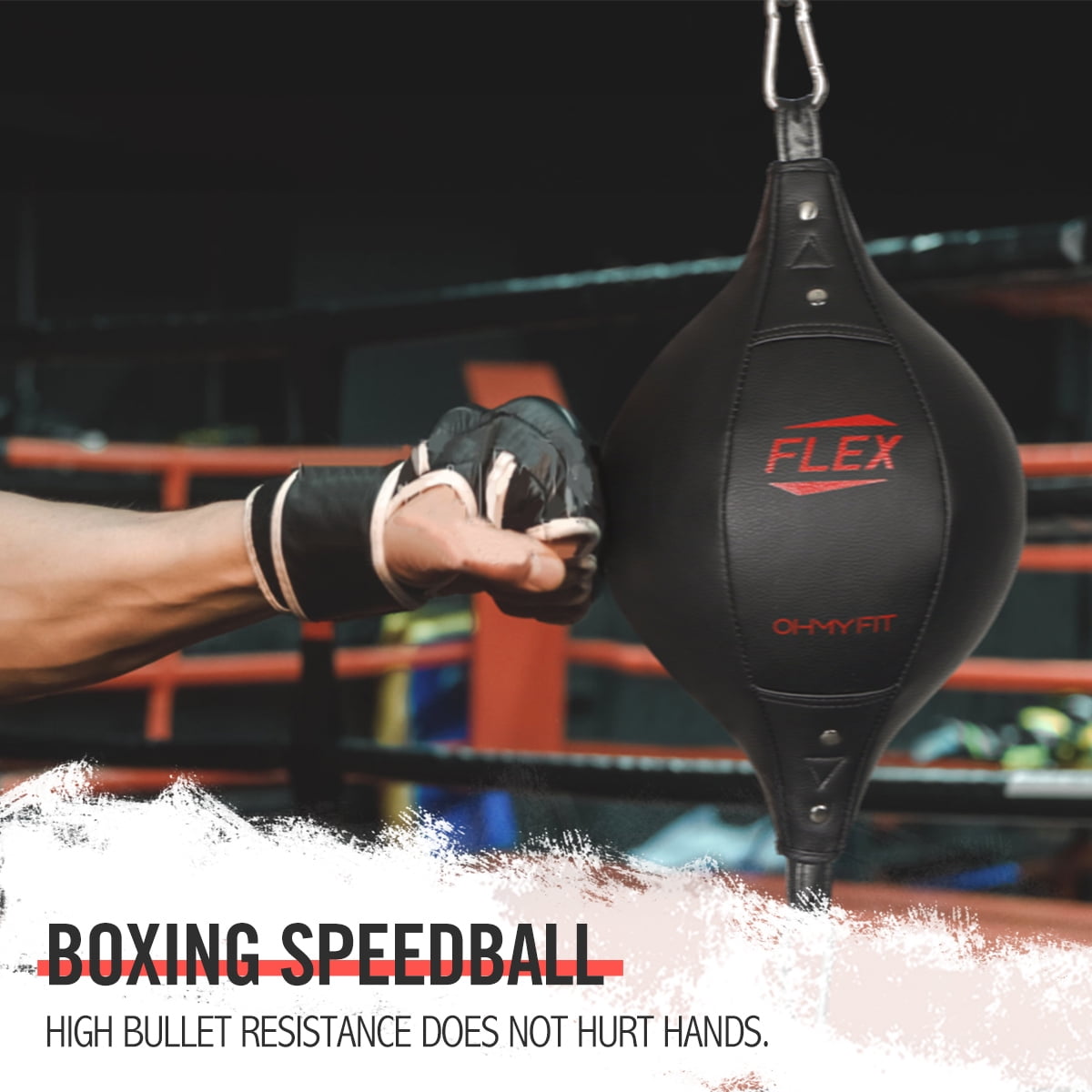 OHMY FIT FLEX Double End Punching Bag Easily Adjust Tension and Height of Cords with Special Flex Adjustable System. Advance Micro Fiber Material Strong Bladder Gym Exercise for Men&Women (Elliptical)