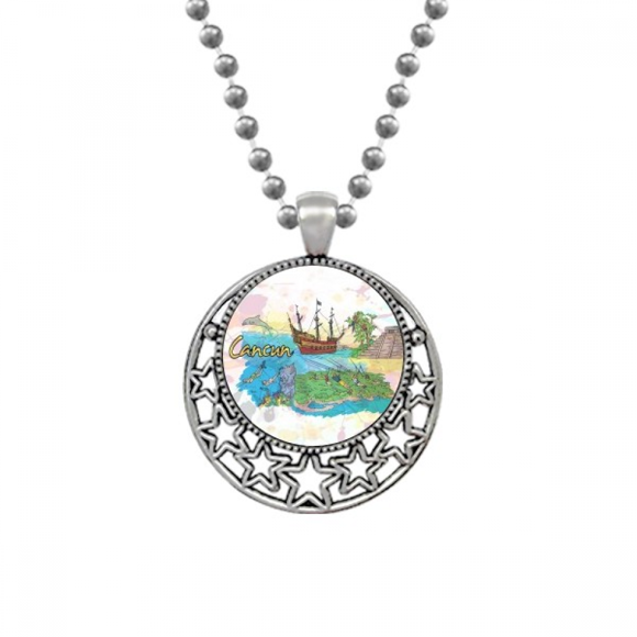 Cancun Mexico Island Mayan Temple Necklaces Pendant Retro Moon Stars Jewelry