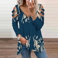 thumbnail image 2 of Camiseta suelta estampada a la moda para mujer Blusa de manga larga con cuello en V Tops casuales Pompotops  FGAJ14799, 2 of 6
