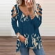 thumbnail image 1 of ICHUANYI Liquidación Camiseta holgada estampada a la moda para mujer Blusa de manga larga con cuello en V Tops casuales ICHUANYI WER202308233259, 1 of 6
