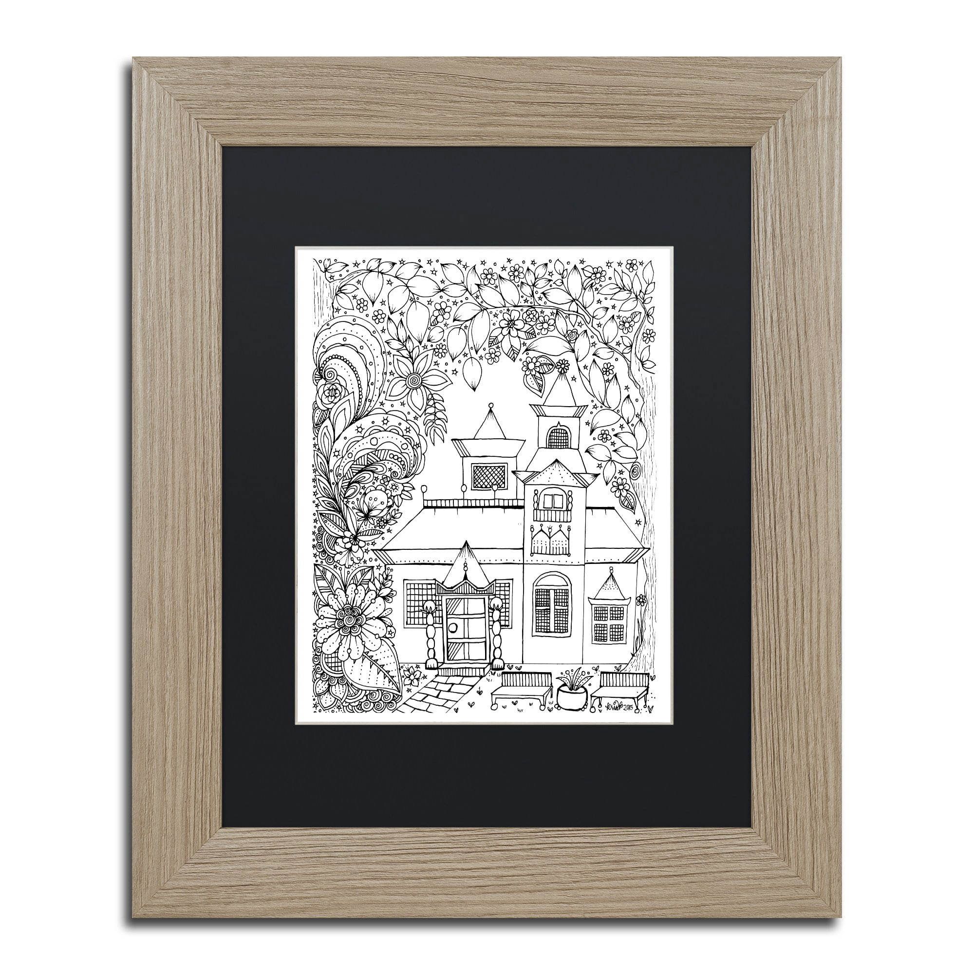 Trademark Fine Art "Japanese Inspired House" Canvas Art by KCDoodleArt Black Matte, Birch Frame