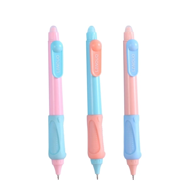 languo 3 bolígrafos borrables de secado rápido, suministros estacionarios, retráctil de punta fina, bolígrafo de tinta de 0,5 mm para escritura infantil, , negro negro BLESIY Empuje la pluma borrable