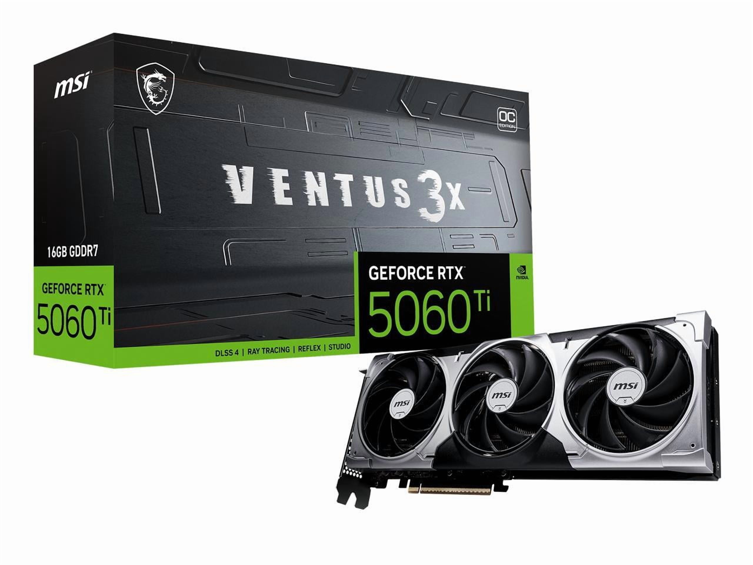 MSI NVIDIA GeForce RTX 5060 Ti Graphic Card - 16 GB GDDR7 - 7680 x 4320 - 2.62 GHz Boost Clock - 128 bit Bus Width - PCI Express 5.0 x16 - DisplayPort - 3 x DisplayPort - HDMI