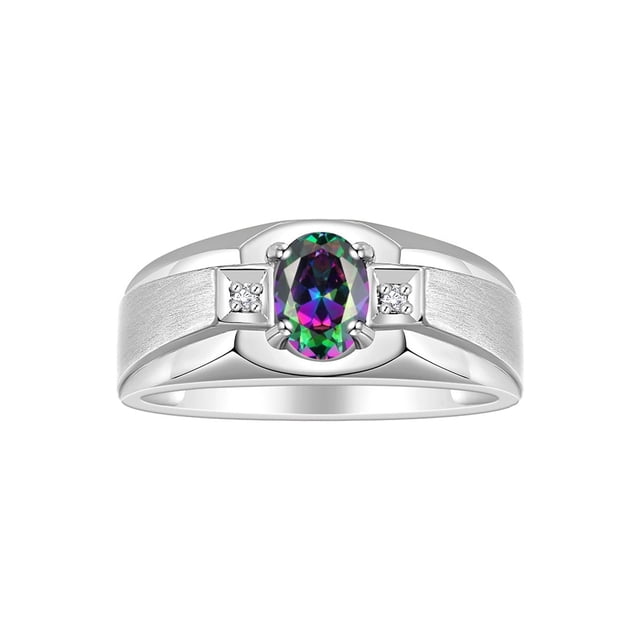 RYLOS Men's Rings Sterling Silver Classic 7X5MM Oval Gemstone & Diamond Ring Alexandrite June Birthstone Rings For Men, Silver Rings, Size 10