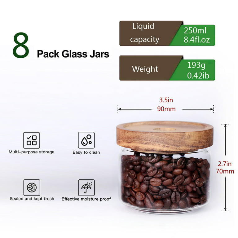  COCOYA 12 FL Oz Glass Jars with Bamboo Lid Set, 8Pack UPGRADE  Clear Food Storage Canisters Kitchen Pantry Containers, for Spice Herb Nuts  Tea Seed Seasoning Dry Foods Bean Sugar Snack