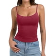 thumbnail image 2 of Spaghetti Strap Tank Tops for Women Adjustable Straps Double Lined Camisole Tops Trendy Square Neck Sleeveless Tops Summer ,M,Wine, 2 of 6