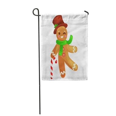 KDAGR Cookies Gingerbread Man Decorated Icing Holding Candy Xmas Sweet Garden Flag Decorative Flag House Banner 12x18