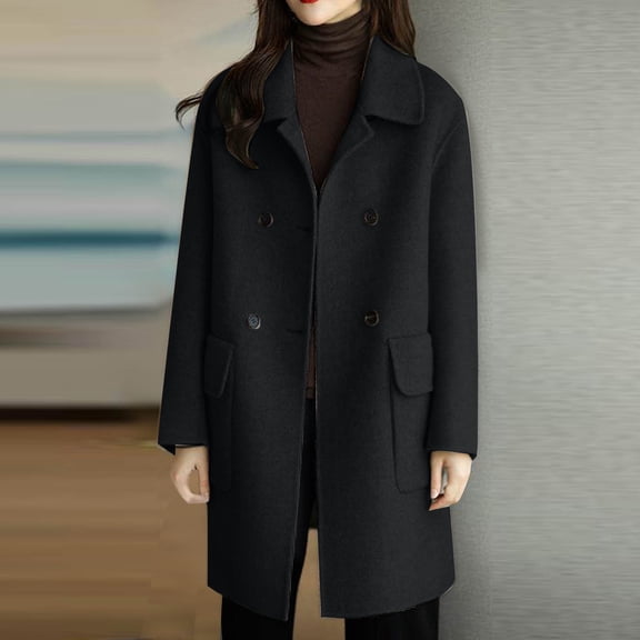 Sentmoon Loose Womens Coats Wool Long Sleeve Plus Size Womens Winter Coats,Casual Fashion Womens Fashion Coats Loose Fit Coats Black XXL Winter Saving