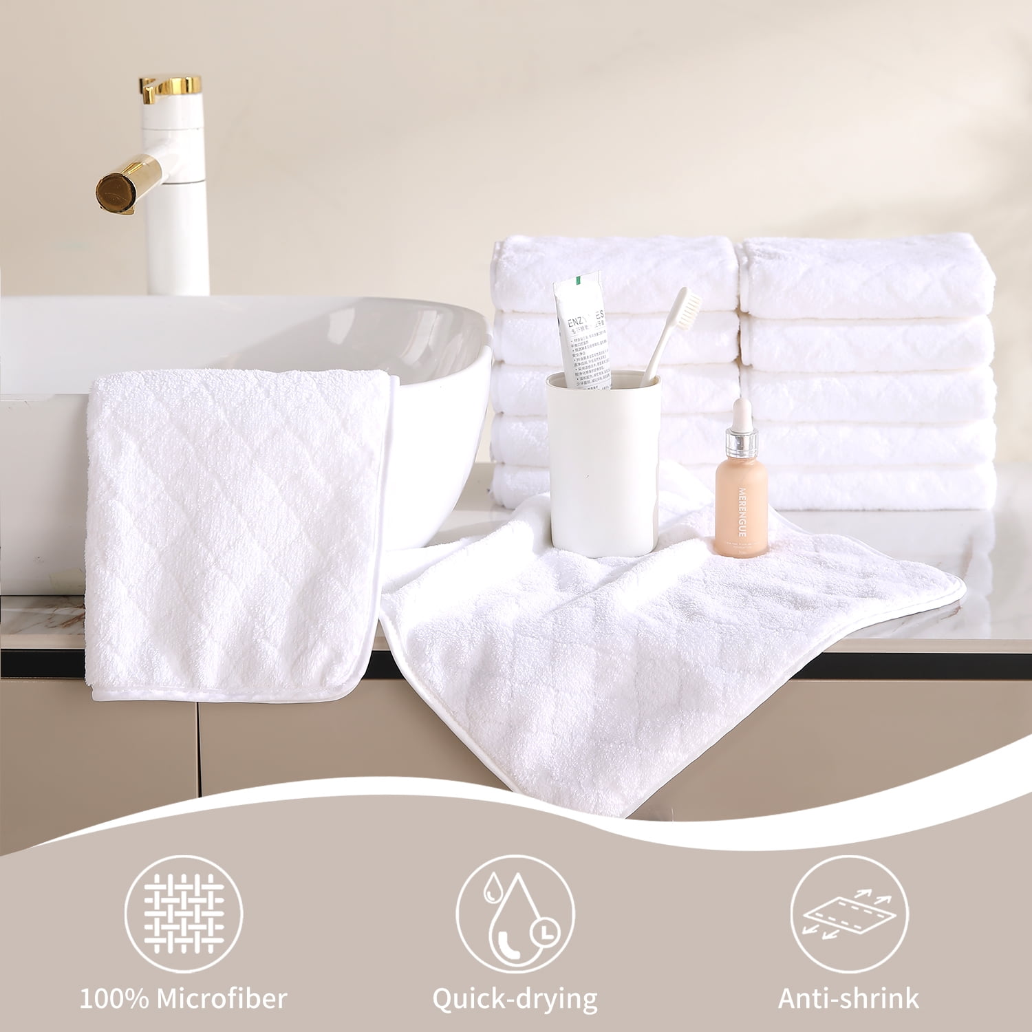 Jessy Home 24 Pack White Washcloths for Bathroom 13x13 Inch Ultra Soft Hand Face Towels