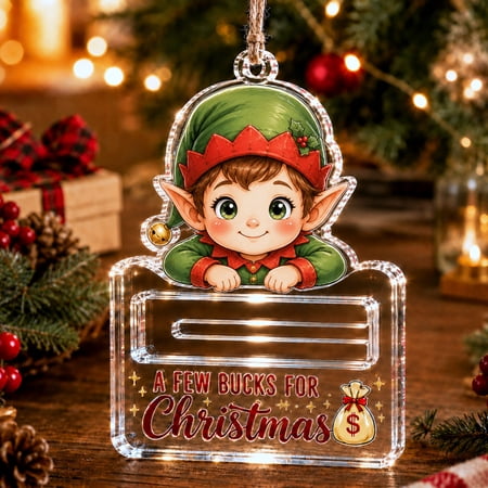 Tuvgenk Acrylic Christmas Cash Gift Card Holder Ornament Elf Design for Window Mantel Hanging Decor