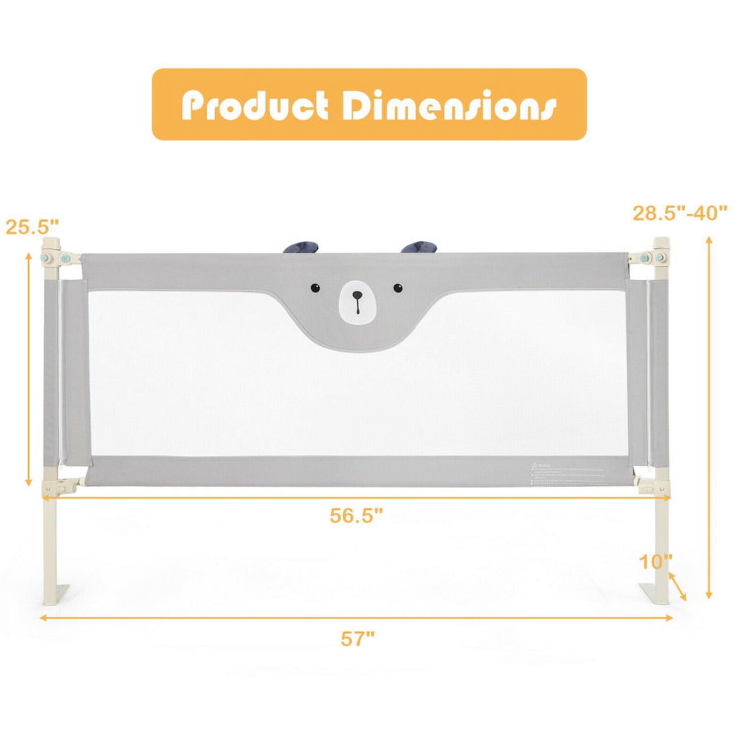 Topcobe 57 Inches Bed Rail for Toddlers with Double Lock, Bed Rails for Toddlers-Gray