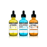 3 Face Serums Set - Hyaluronic Acid, Retinol & Vitamin C Serum - Facial Elixirs with Lightweight Formulation - Anti-aging Face Trio for Brightening & Hydrating Skin Care by Trademark Beauty
