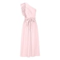 thumbnail image 4 of SMihono Women's Ruffle One Shoulder Dress Solid Color Bowknot Sash Tie High Waist A-Line Swing Party Dresses Pink 4, 4 of 6