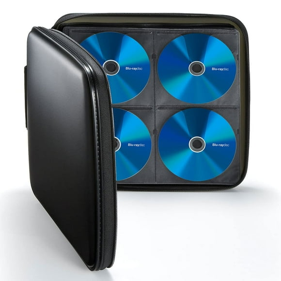SANWA 160 Capacity CD Case, Large CD Sleeves, Portable DVD VCD Storage Box, Portable Zipper Bag, EVA Protective Blu-ray Wallet with Handle, For Car, Home, Office, Games Disc, Audio Music, Bl