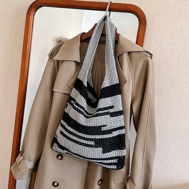 Bolso de ganchillo hecho a mano para mujer, bolso informal ahuecado para ir de compras