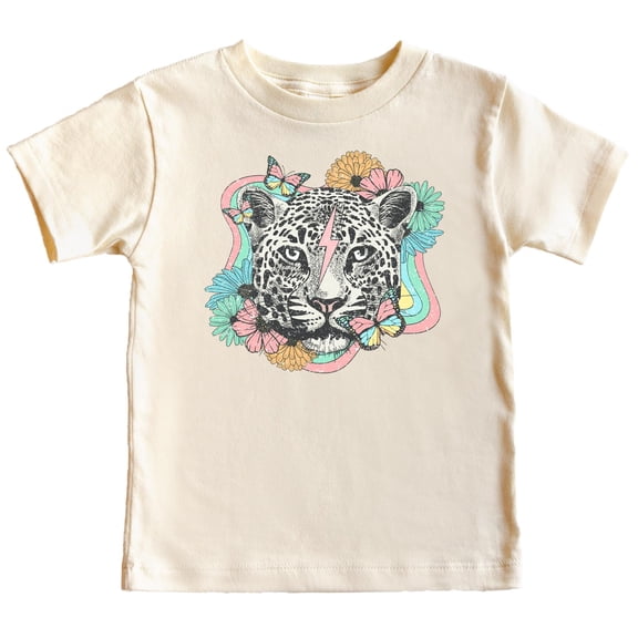 Retro Leopard and Flowers Everyday Shirt and Bodysuit for Girls Colorful Girly Leopard Tee Natural Shirt 5-6