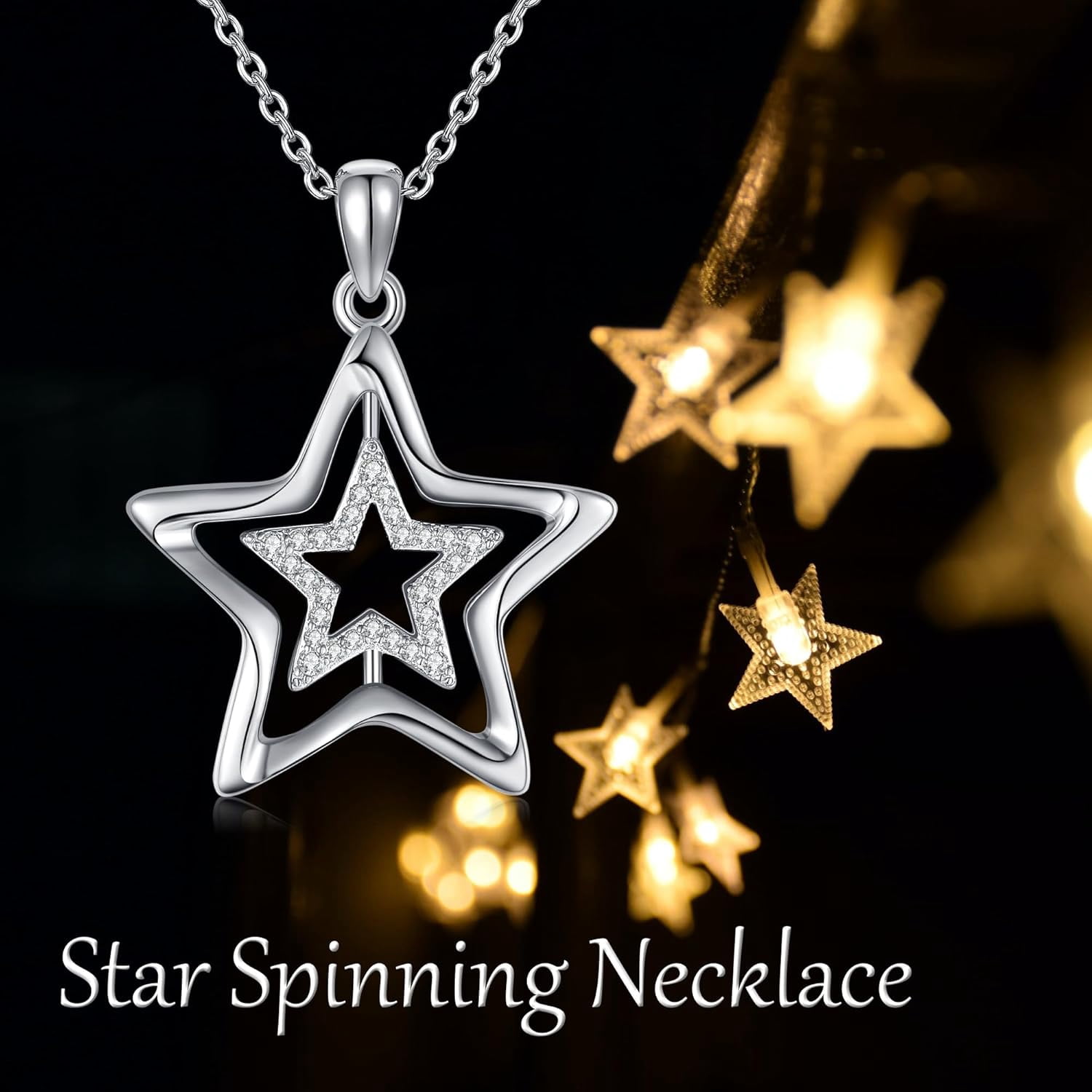 Star Necklace 925 Sterling Silver Fidget Necklace Spinning Relieving Anxiety Necklace Jewelry Gifts for Women