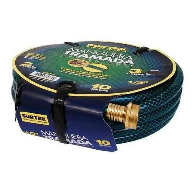 Manguera Tramada Verde 1/2 Con Conector Metálico 10m Surtek M12T10