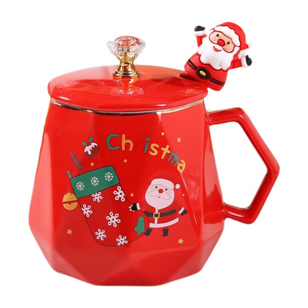 Taza de café navideña, tazas de agua, taza reutilizable para beber, vajilla, novedad, cerámica rojo