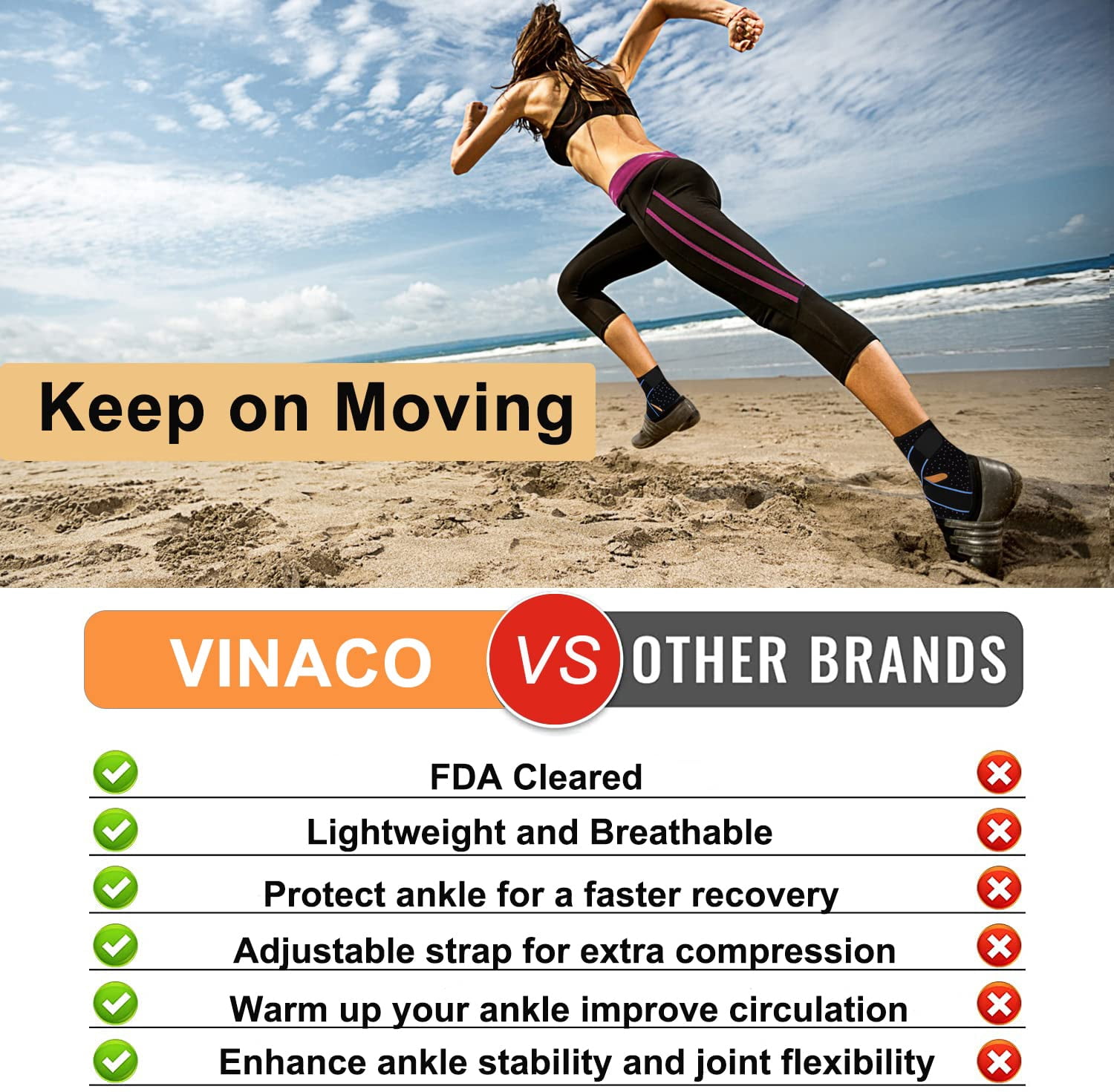 Sinvic Ankle Brace for Men Women, Adjustable Breathable Stabilizer for Sprain Injury And Athletic Sports