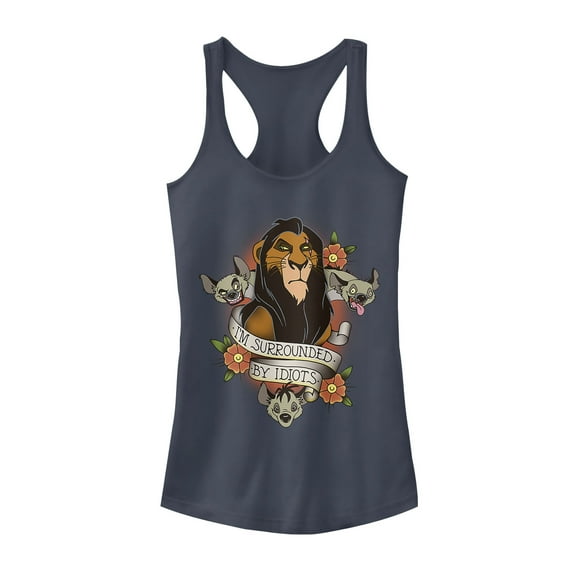Junior's Lion King Scar Surrounded By Idiots Tattoo  Racerback Tank Top Indigo Small