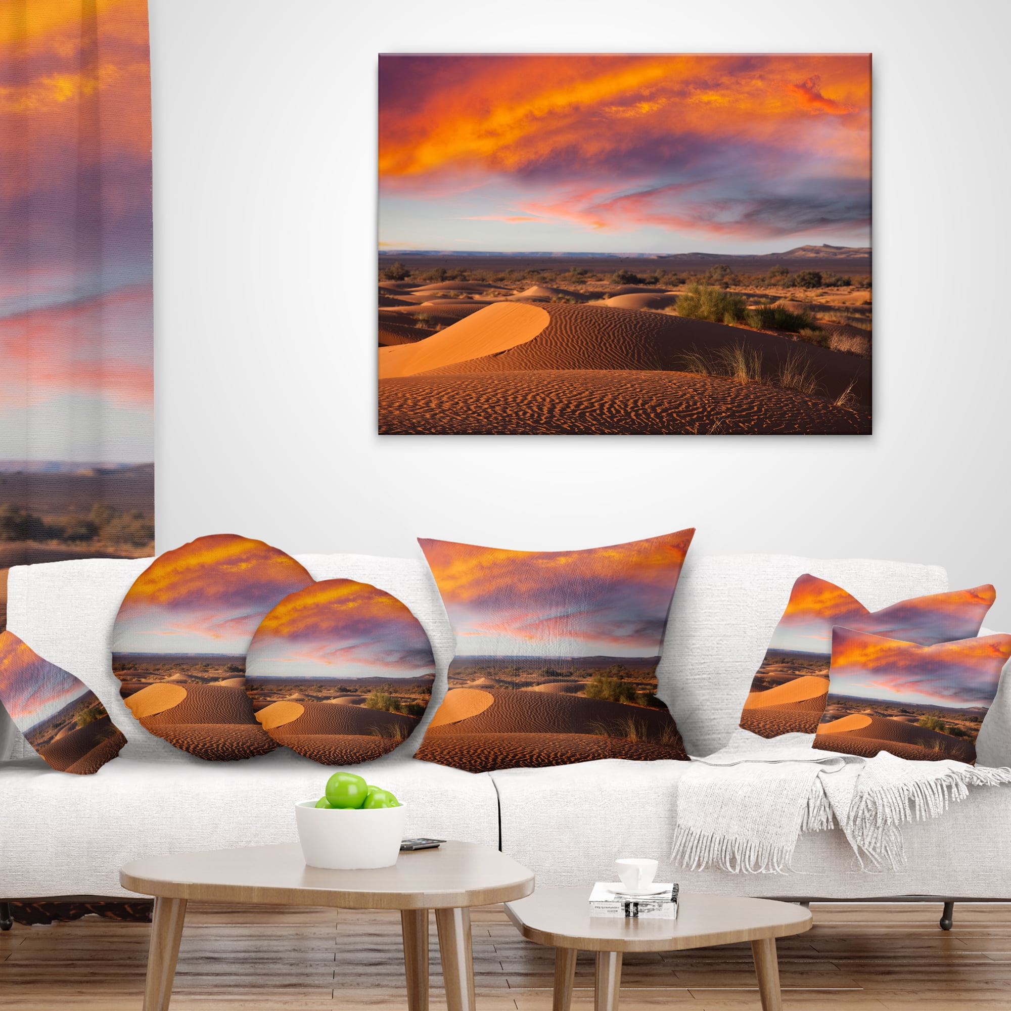 Designart Sahara Dunes under Colorful Sky - Landscape Wall Throw Pillow - 16x16