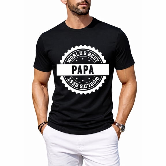 Men's 100% Cotton Papa Shirt, Funny Dad Shirts World's Best Papa Badge Graphic Tee