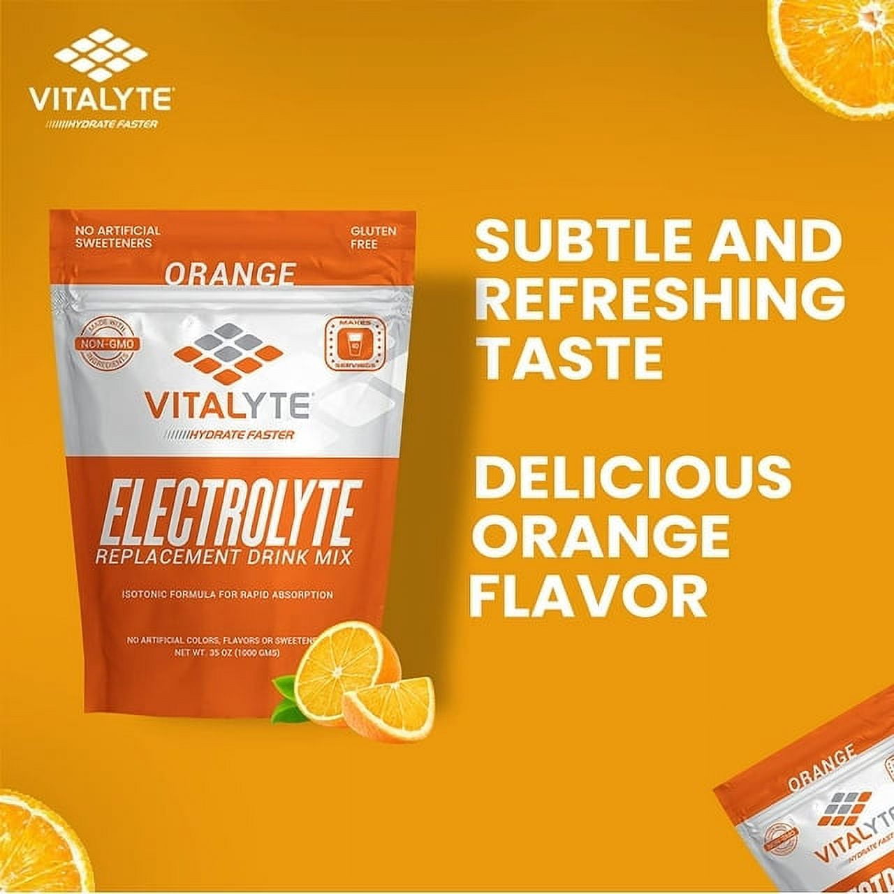Vitalyte Orange Electrolyte Powder Mix, Isotonic Hydration, 160 Servings (4-pack, 35 oz Each)
