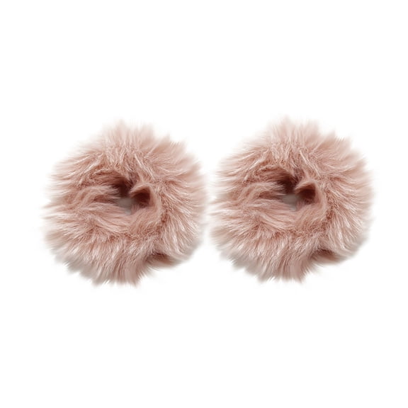 Ljudmp Women's 2Packs Fuzzy Hair Ties Fluffy Scrunchies Elastic Ponytail Holders Hair Accessories Elastic Band Hair Circle Dusty Pink