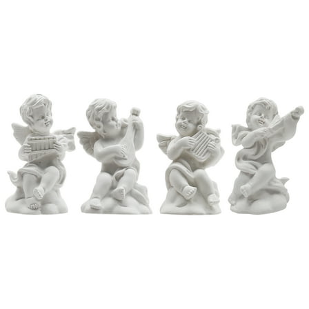 4 Pieces Little Cute Cherub Statues, Mini Resin Figures, Adorable Musical Sculptures for Home Decor
