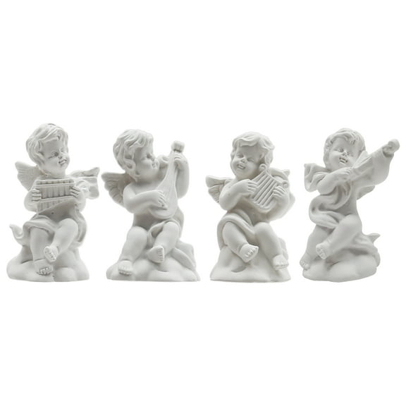 4 Pieces Little Cute Cherub Statues, Mini Resin Figures, Adorable Musical Sculptures for Home Decor
