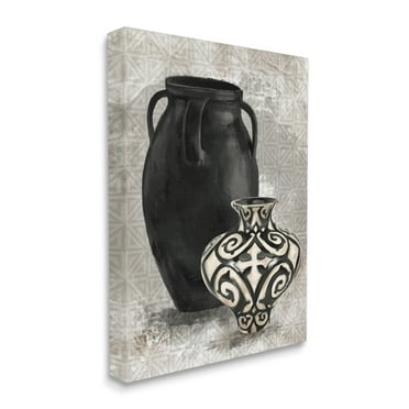 Stupell Industries Ornate Ceramics over Grey Geometric Pattern Canvas Wall Art by Daphne Polselli