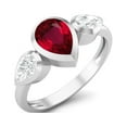 thumbnail image 2 of 1.25 Cts Bezel set Pear Ruby Glass Field 925 Sterling Silver Three Stone Women Valentines Day Gifts Ring, 2 of 4