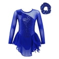 thumbnail image 2 of Yanarno Robe de Patinage Artistique à Sequins pour Filles, Robe de Danse Lyrique en Maille, Jupe de Gym, Justaucorps Bleu Royal 4, 2 of 7